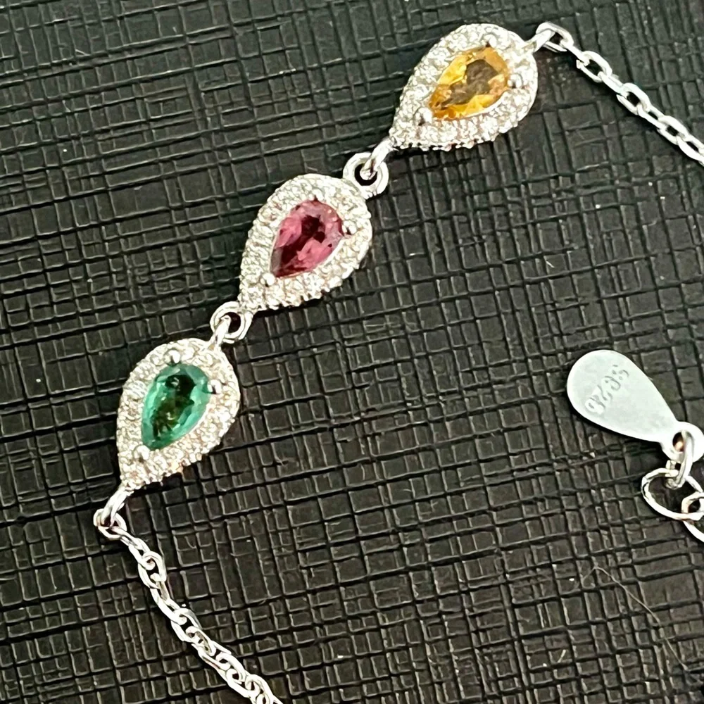 3x0.5 Ct Sapphire 14KGP Silver Bracelet